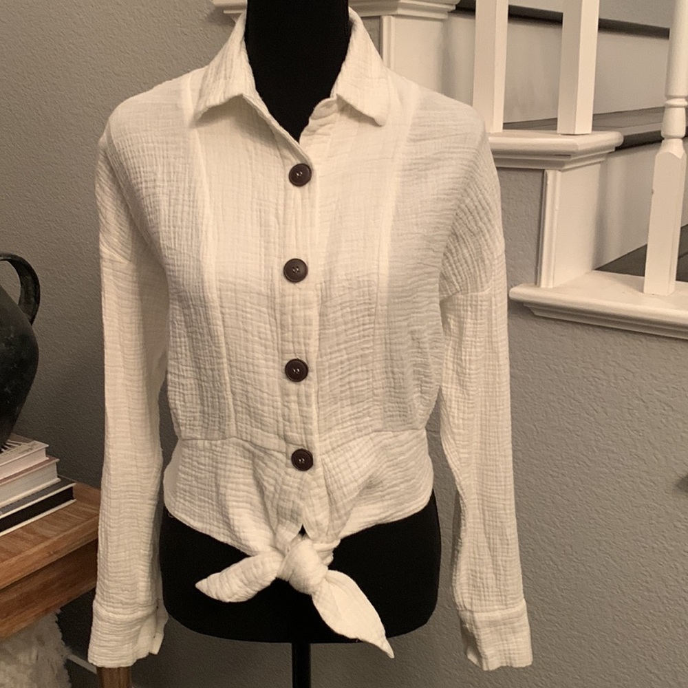 Free People White long sleeve Crop Top - Picture 4 of 5